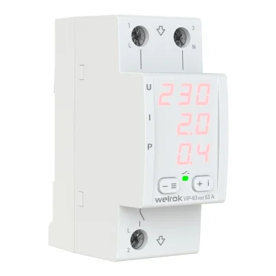 Реле напряжения с контролем тока Welrok VIP-63 red